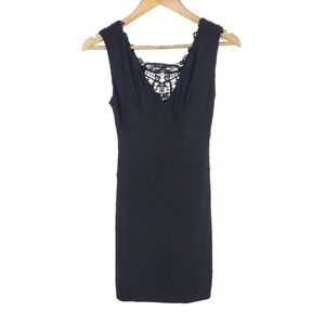 Womens Sleeveless Black Coctail Dress Size 9/10 Lace Detail On Back Midi Stretch